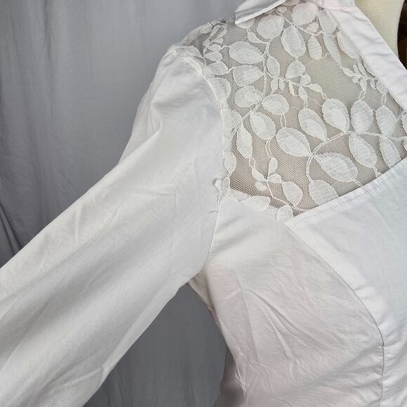 Signature by Larry Levine Button Down Blouse Women's L White Lace Accent - Picture 9 of 16